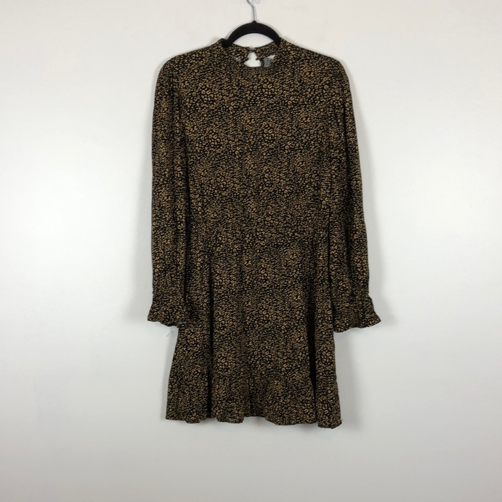 Popsugar brown and black long sleeve ruffle hem elastic waist pullover dress M